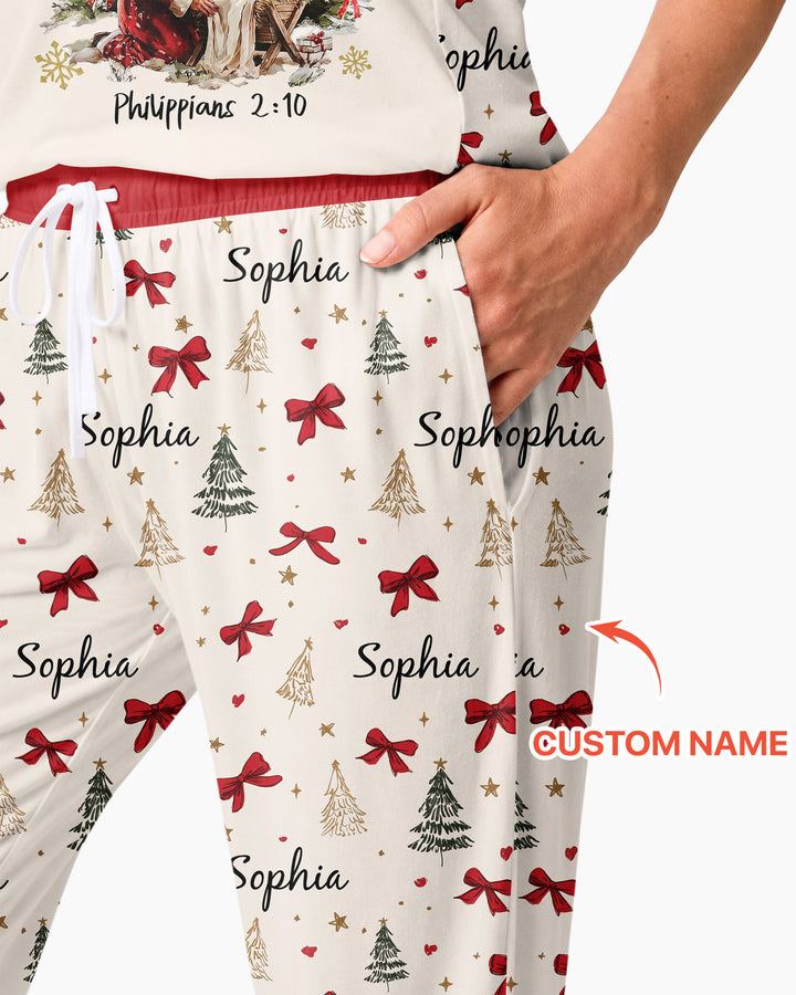 Every Knee Shall Bow Custom Name Mommy And Me Matching Bamboo Women Pajama Set