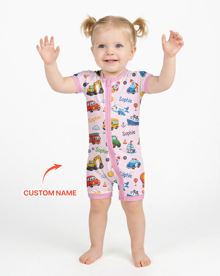 Custom Name Cute Transport Bamboo Shorty Zippy