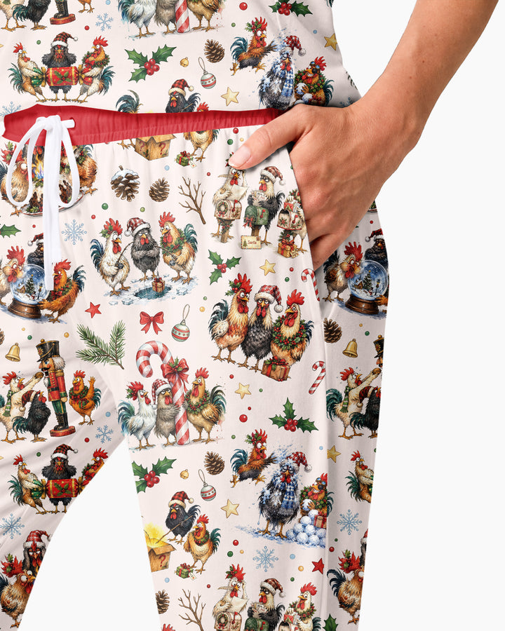 Funny Roosters On Christmas Bamboo Women Pajama Set