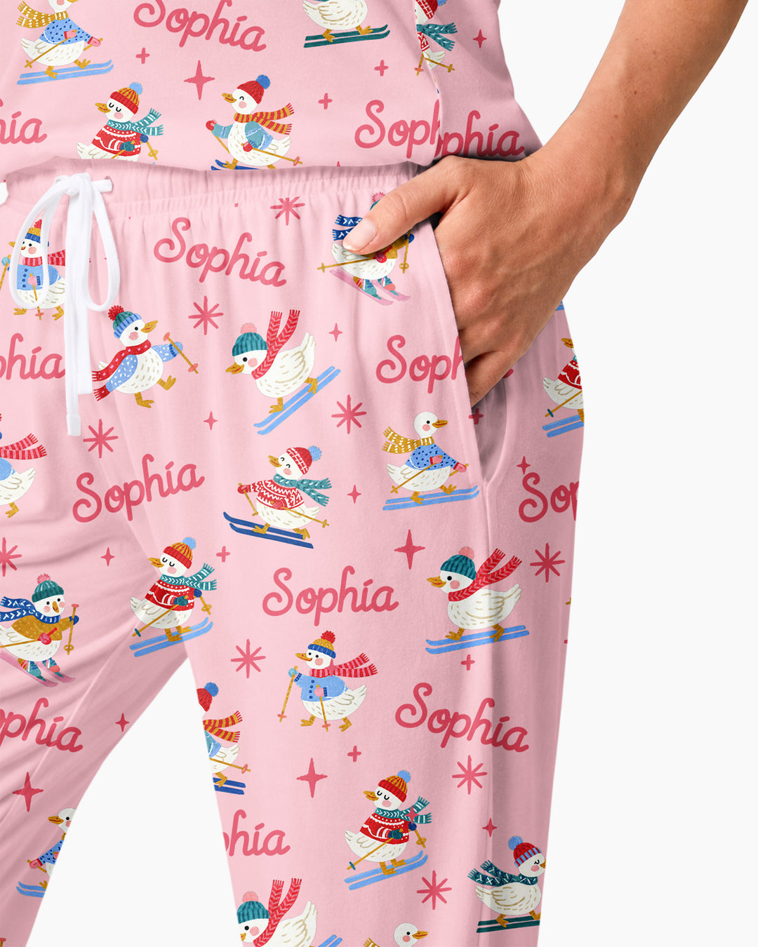 Custom Name Skiing Goose Bamboo Women Pajama Set