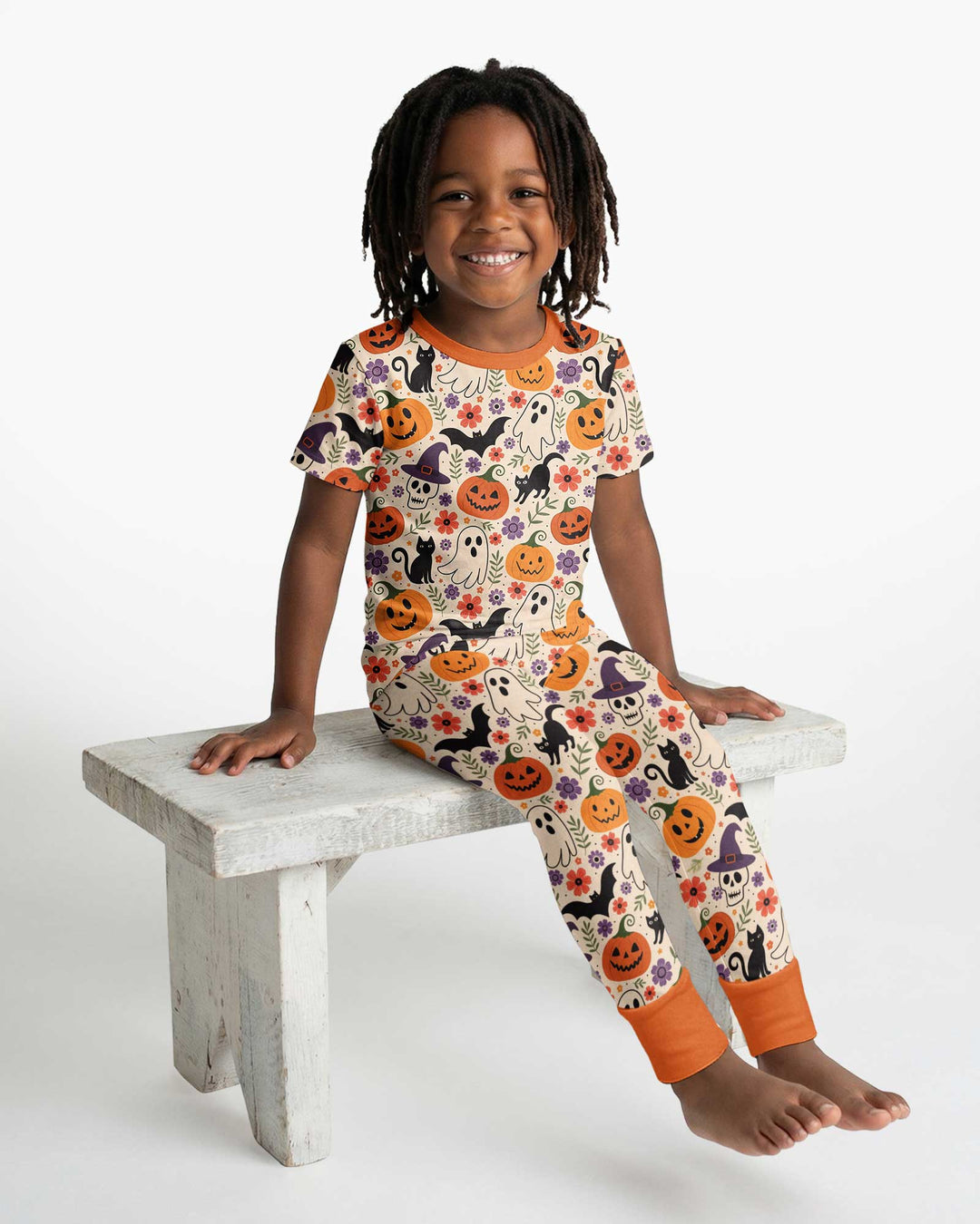 Spooky Halloween Floral Delight Bamboo Two Piece Short Sleeve Pajama Set