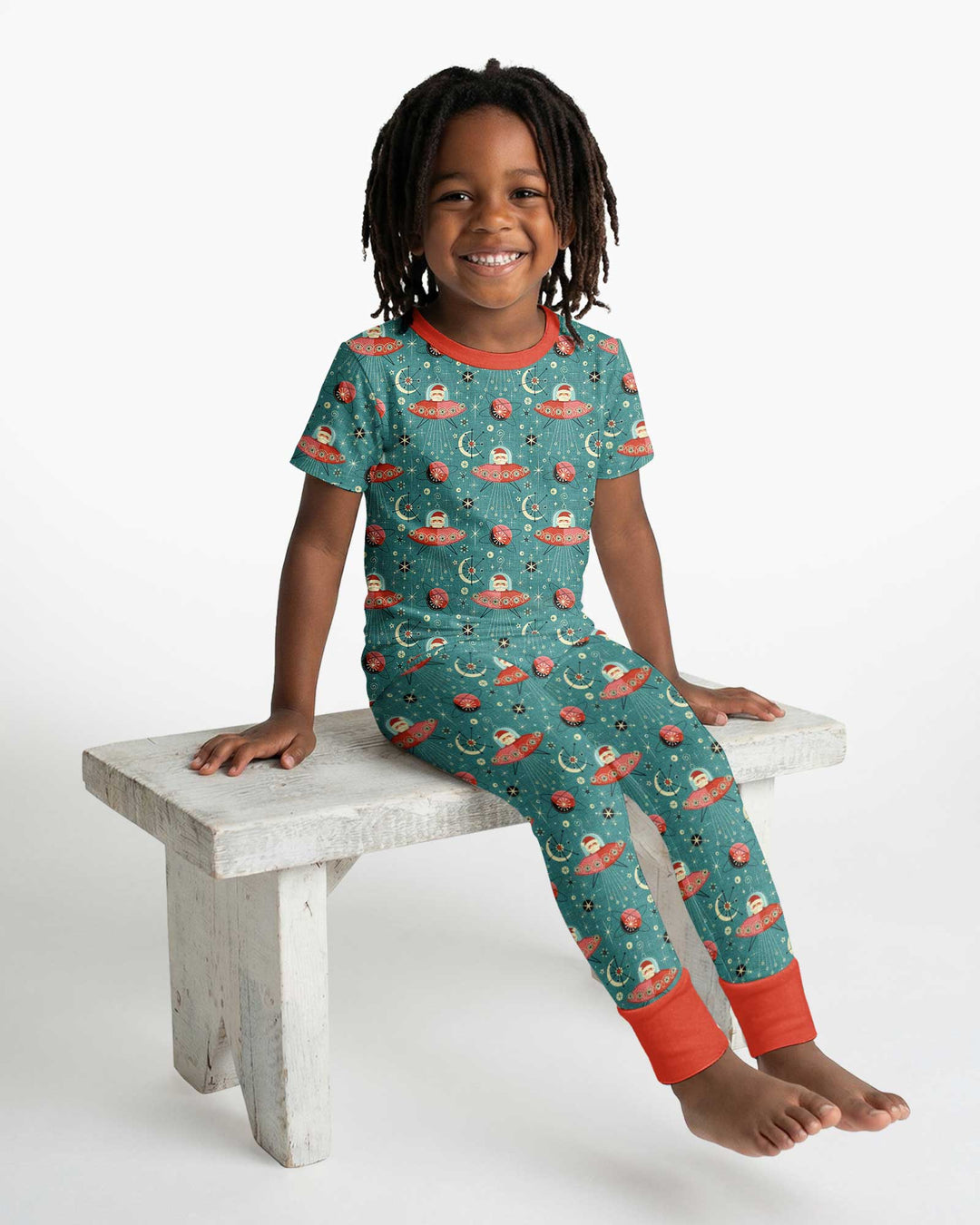 Atomic Santas in Space Bamboo Two Piece Short Sleeve Pajama Set