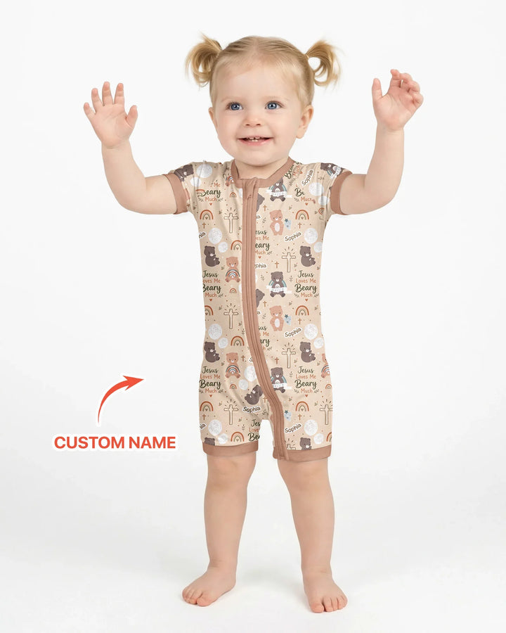 Custom Name Jesus Loves Me Beary Much Bamboo Shorty Zippy