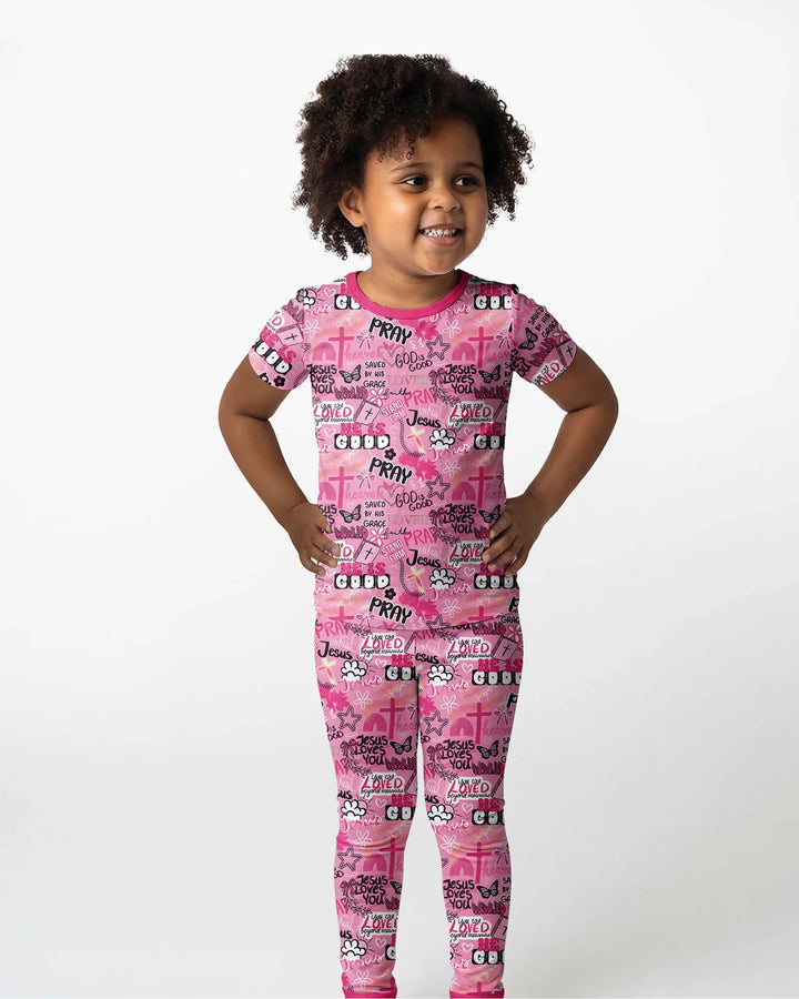 Pink Faith & Grace Bamboo Two Piece Short Sleeve Pajama Set