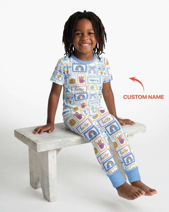 Custom Name Hello School Bamboo Two Piece Short Sleeve Pajama Set