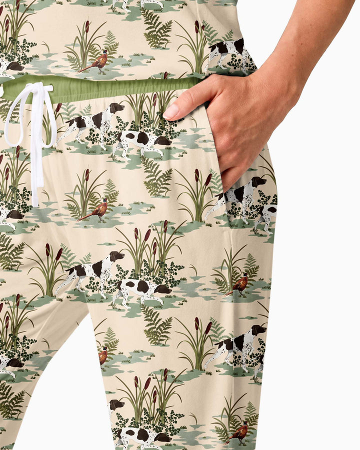 Vintage Pheasant & Hunting Dog Field Family Matching Bamboo Women Pajama Set