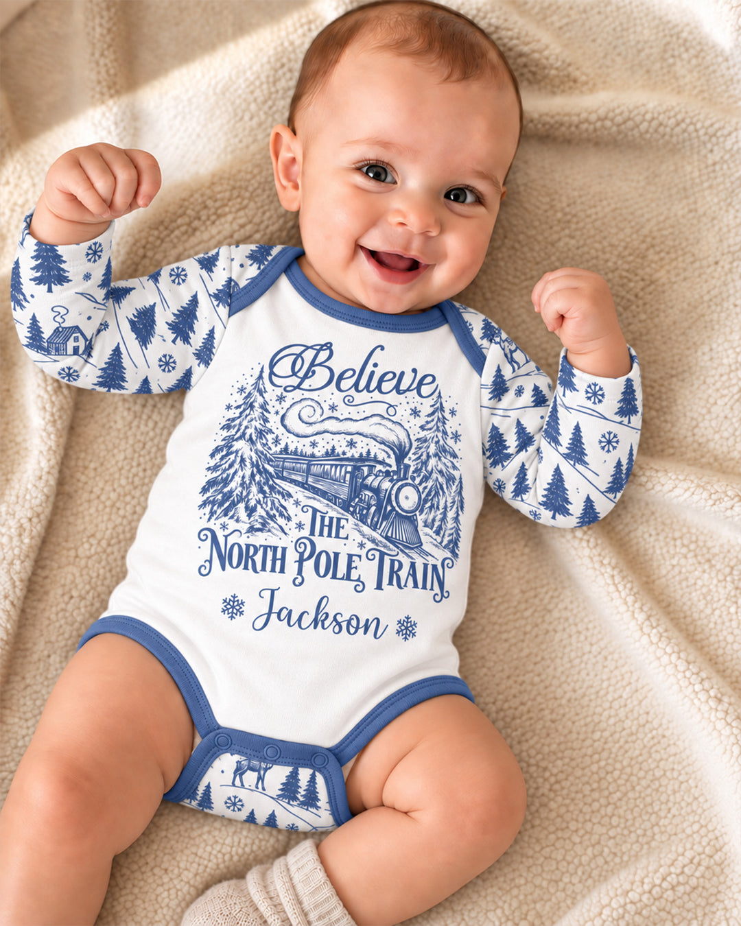 Custom Name North Pole Train Bamboo Bodysuit