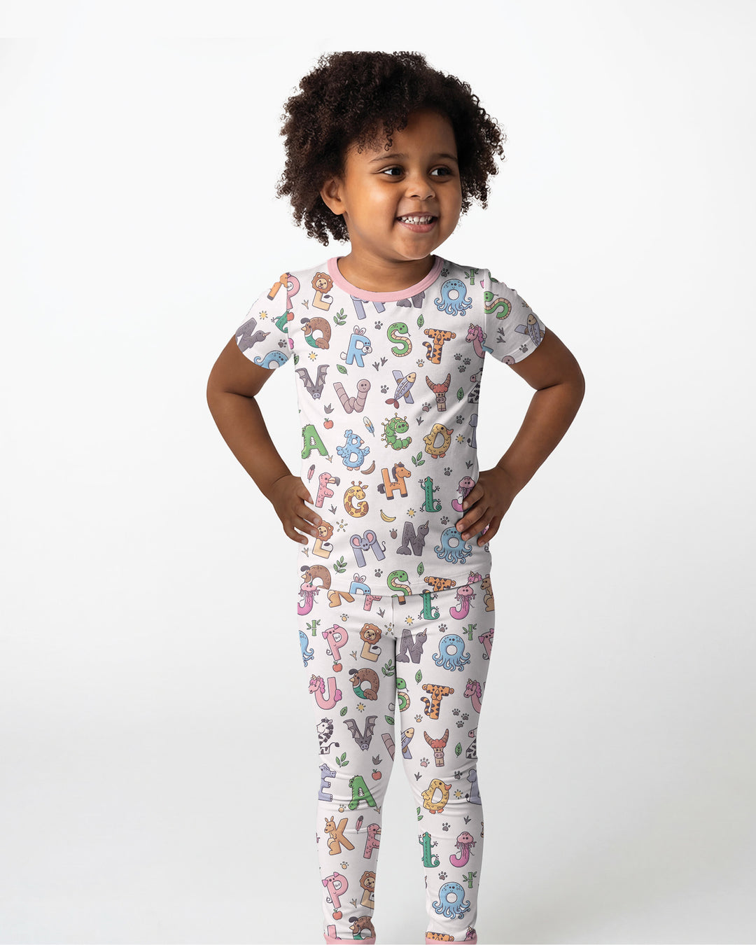 Animals Alphabet Bamboo Two Piece Short Sleeve Pajama Set