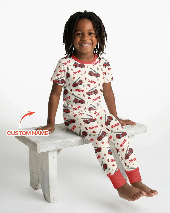Custom Name Future Firefighters Bamboo Two Piece Short Sleeve Pajama Set