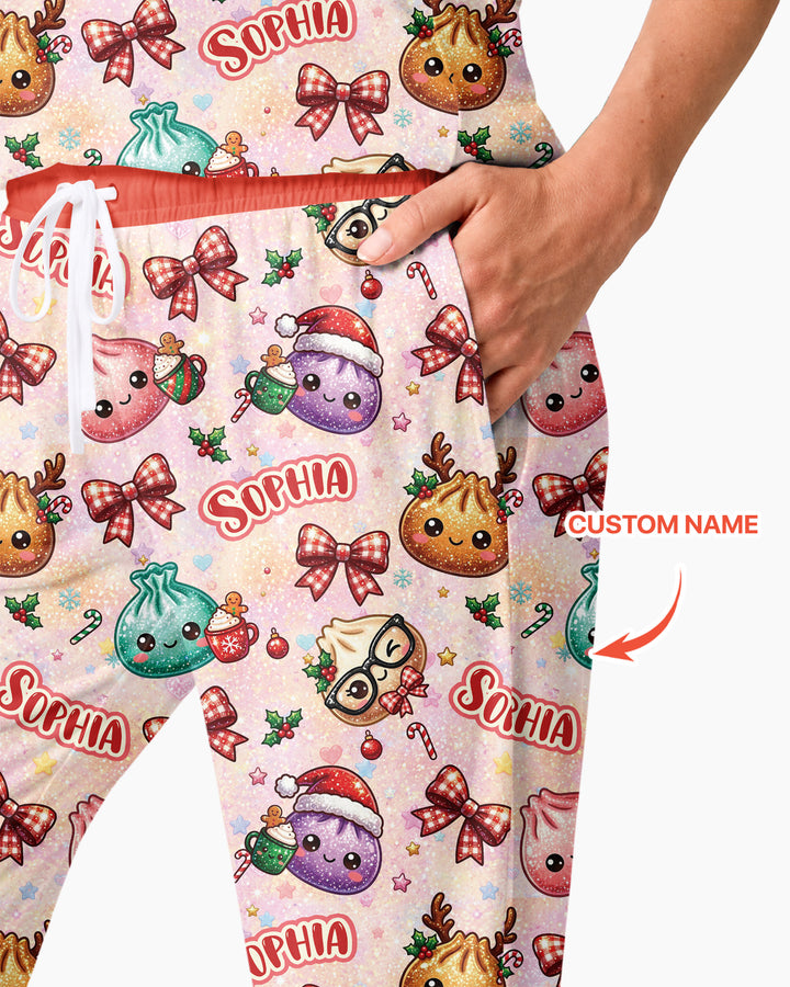 Custom Name Merry Christmas Dumpling Bamboo Women Pajama Set