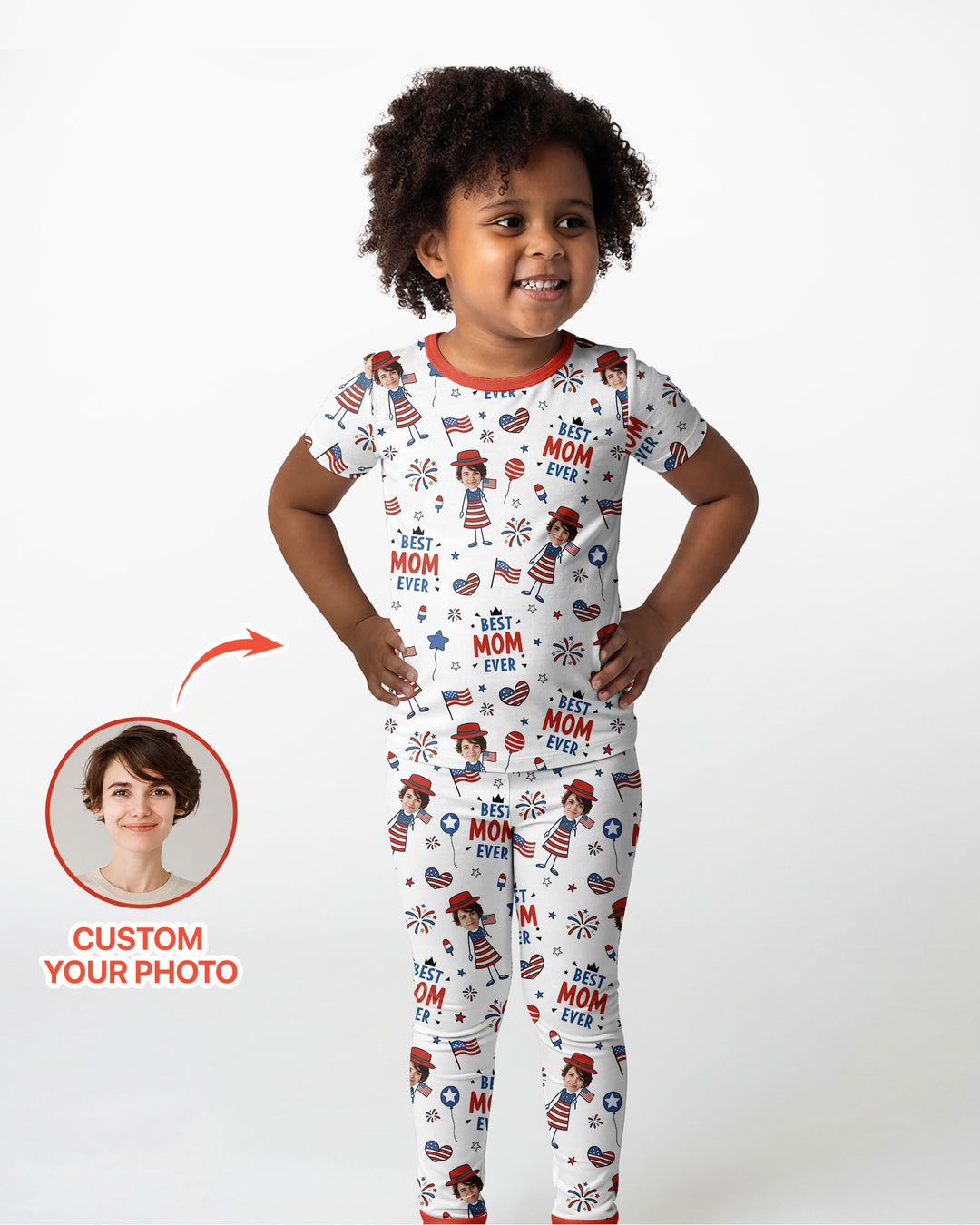 Custom Photo Best Patriotic Family Ever Bamboo Two Piece Short Sleeve Pajama Set