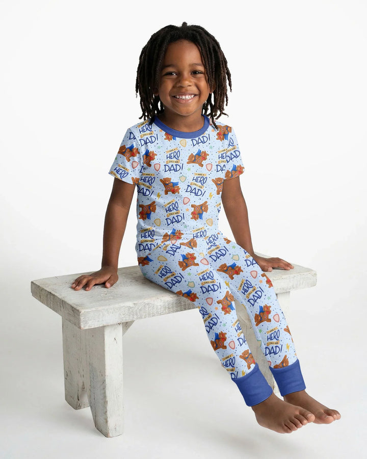 I Have A Hero Daddy & Me Matching Bamboo Two Piece Short Sleeve Pajama Set