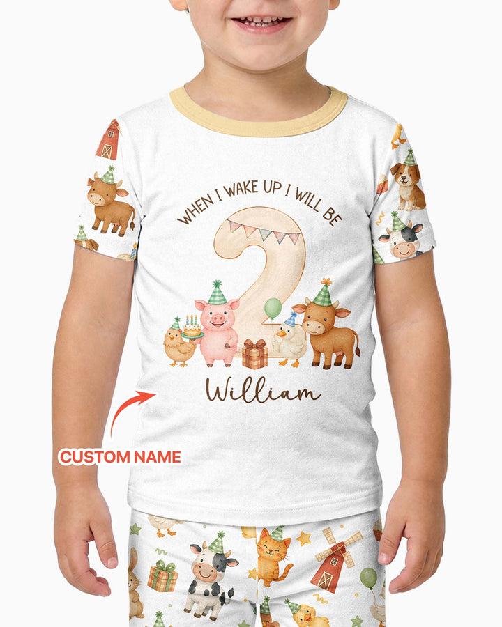 Personalized Farm Animals When I Wake Up I Will Be Birthday Bamboo Two Piece Short Sleeve Pajama Set