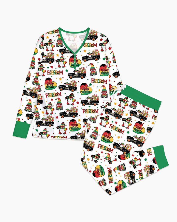 Gnom-Frohes-Juneteenth-Bambus-Damen-Pyjama-Set