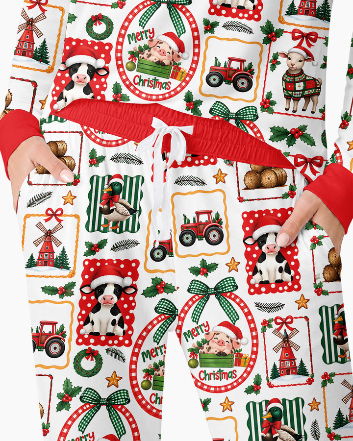 Christmas Farm Animals Bamboo Women Pajama Set
