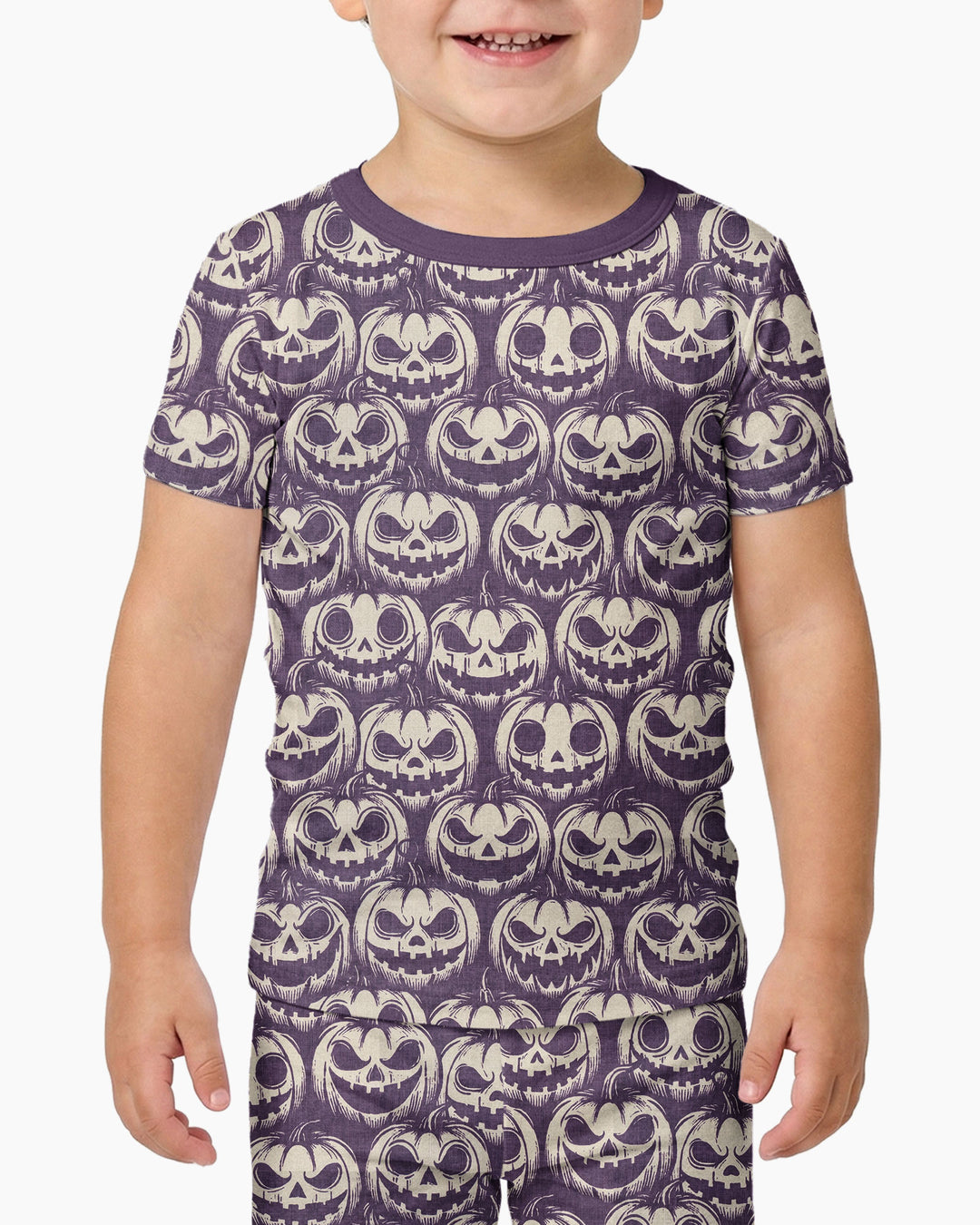 Retro Halloween Jack-O-Lantern Spooky Faces Bamboo Two Piece Short Sleeve Pajama Set