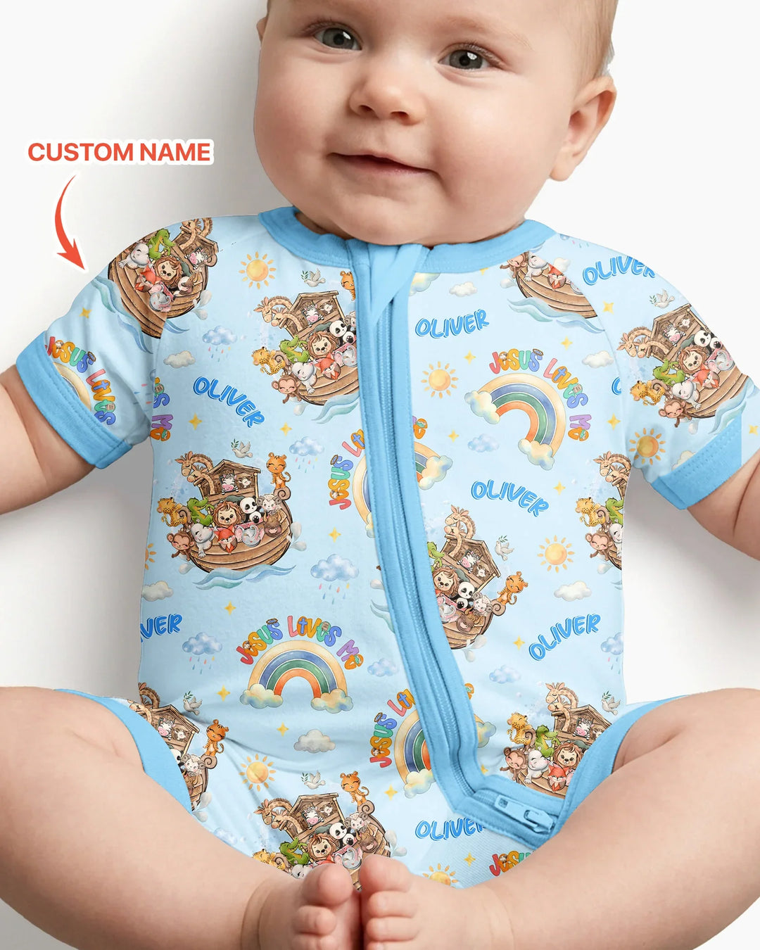 Custom Name Jesus Loves Me Noah's Ark Bamboo Shorty Zippy