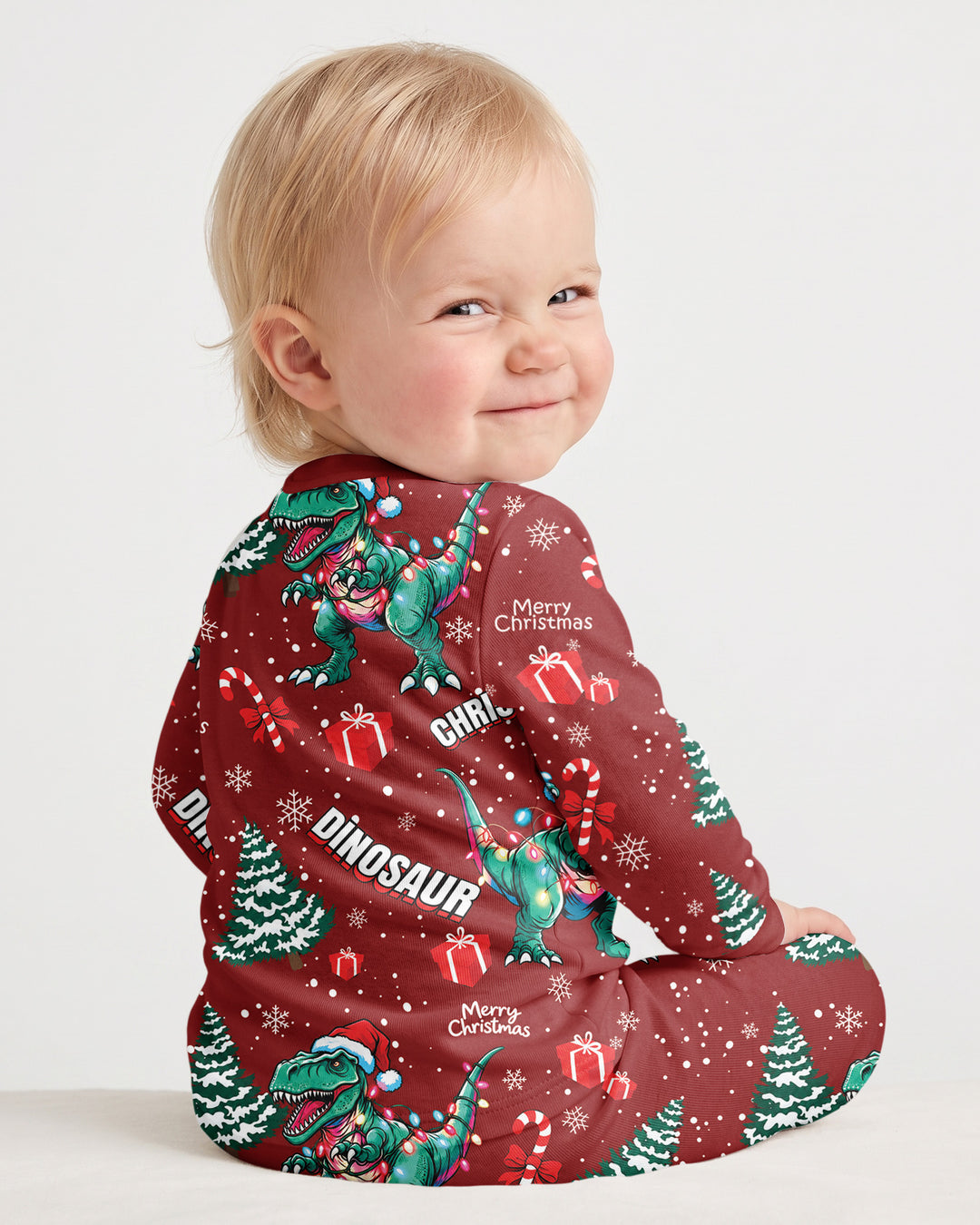 Dinosaur Raw Noel Bamboo Two Piece Long Sleeve Pajama Set