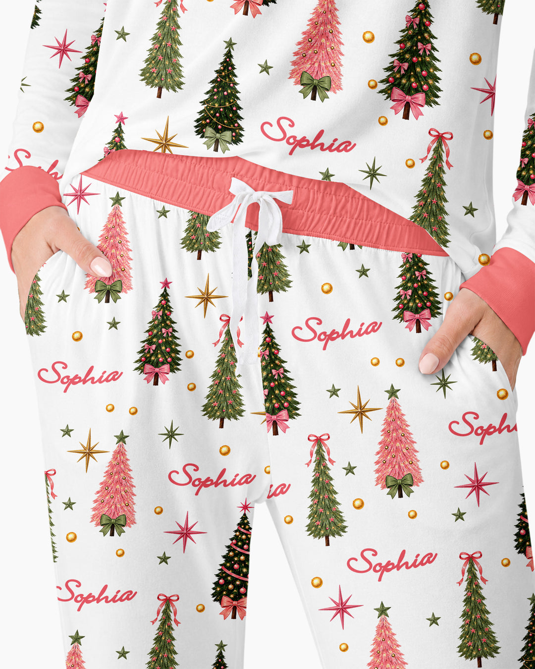 Custom Name Merry Christmas Tree Bamboo Women Pajama Set