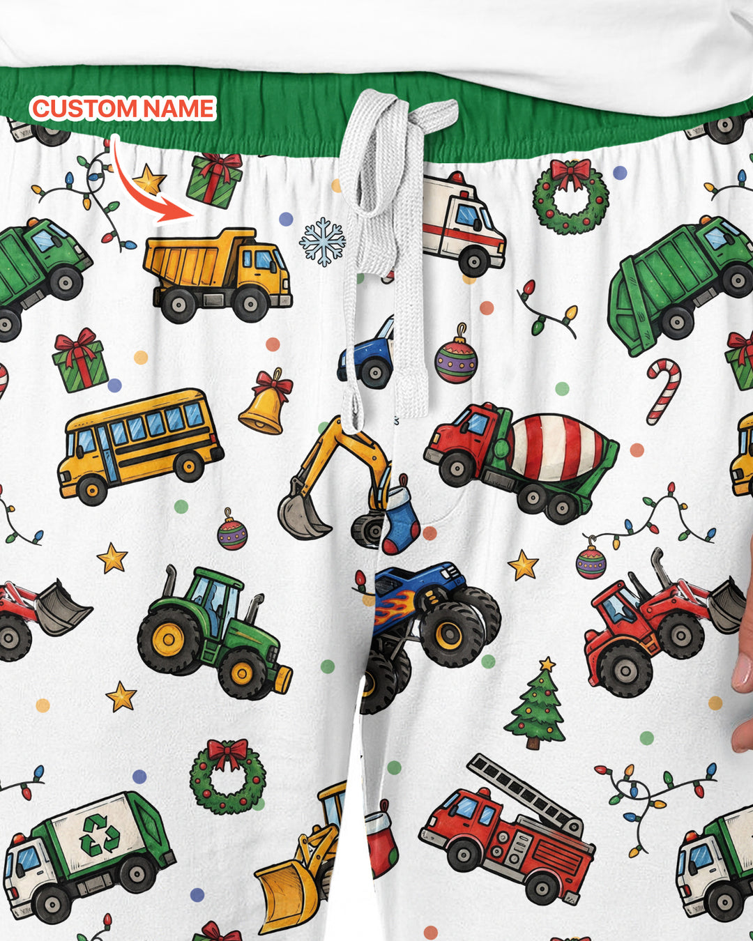 Custom Name Little Trucks Christmas Tree Bamboo Men's Pajama Set