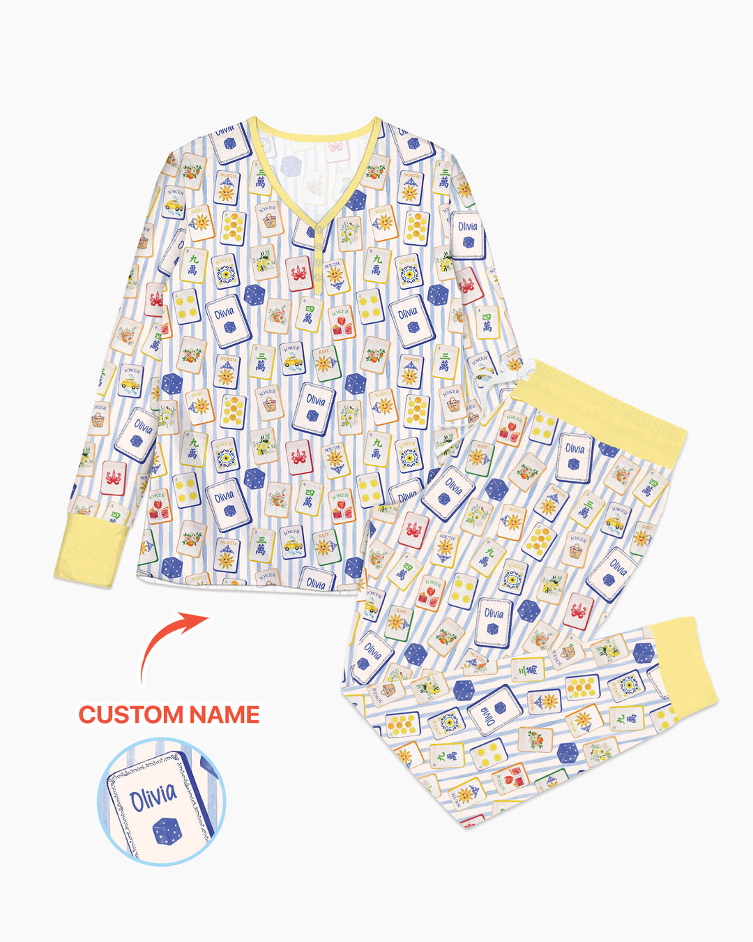 Coastal Mahjong Custom Name Mommy & Me Matching Bamboo Women Pajama Set