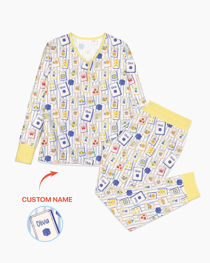 Coastal Mahjong Custom Name Mommy & Me Matching Bamboo Women Pajama Set