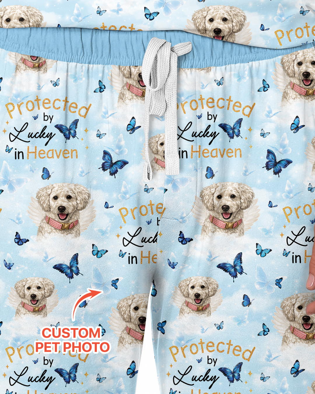 Custom Pet Photo Protected By Heaven Family Bamboo Men's Pajama Set