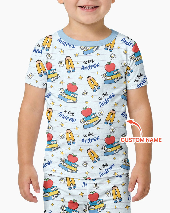 First Day of School Bamboo Two Piece Short Sleeve Shorts Pajama Set