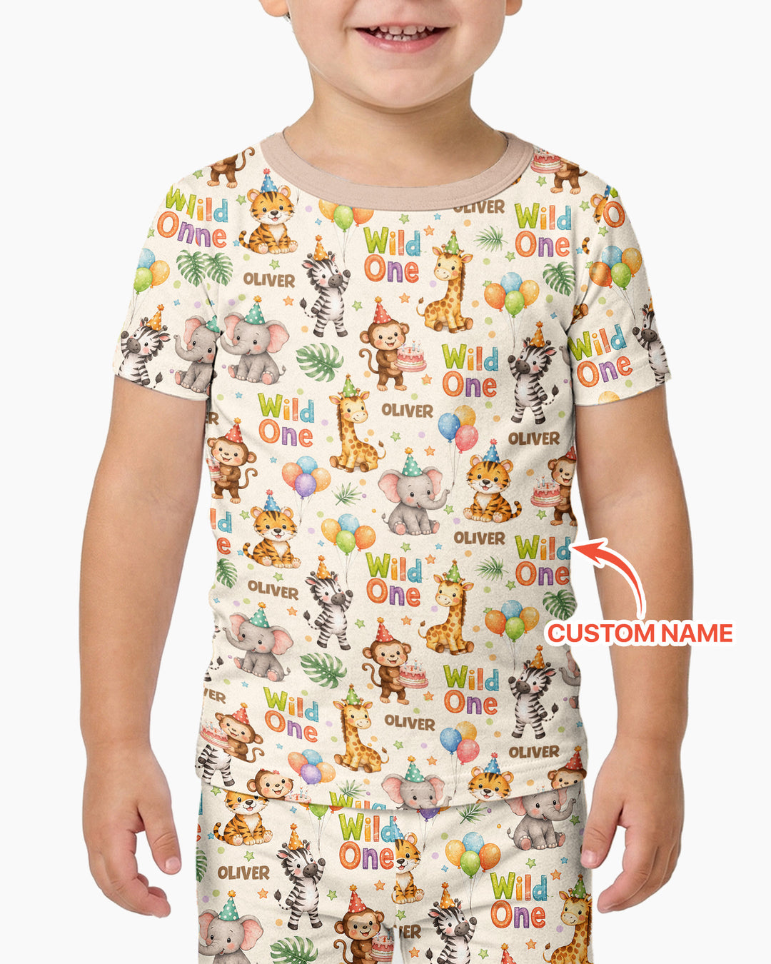 Custom Name 1st Birthday Wild One Bamboo Two Piece Short Sleeve Pajama Set