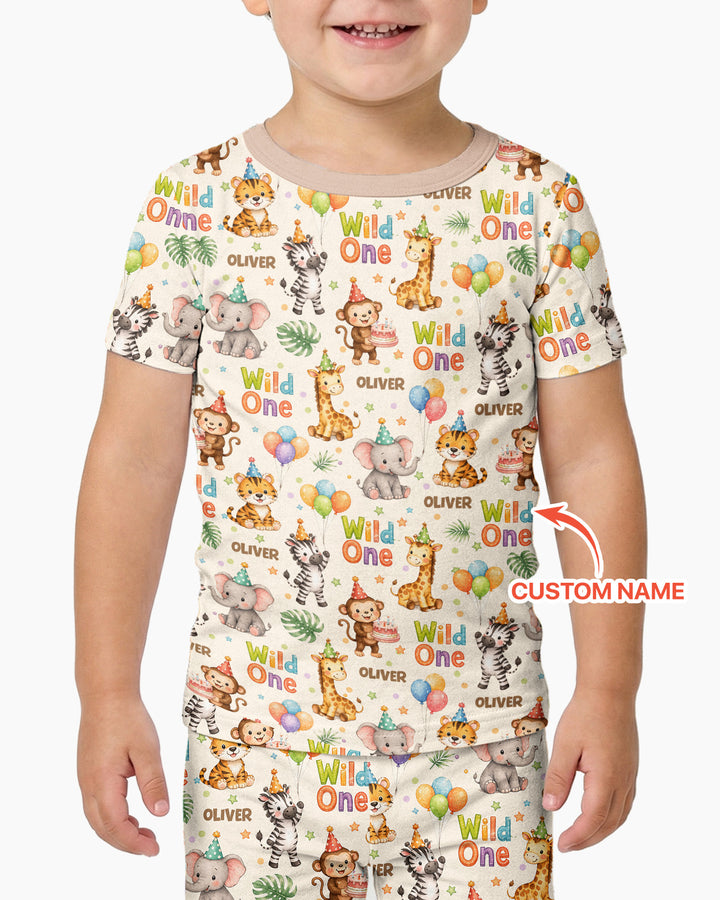 Custom Name 1st Birthday Wild One Bamboo Two Piece Short Sleeve Pajama Set