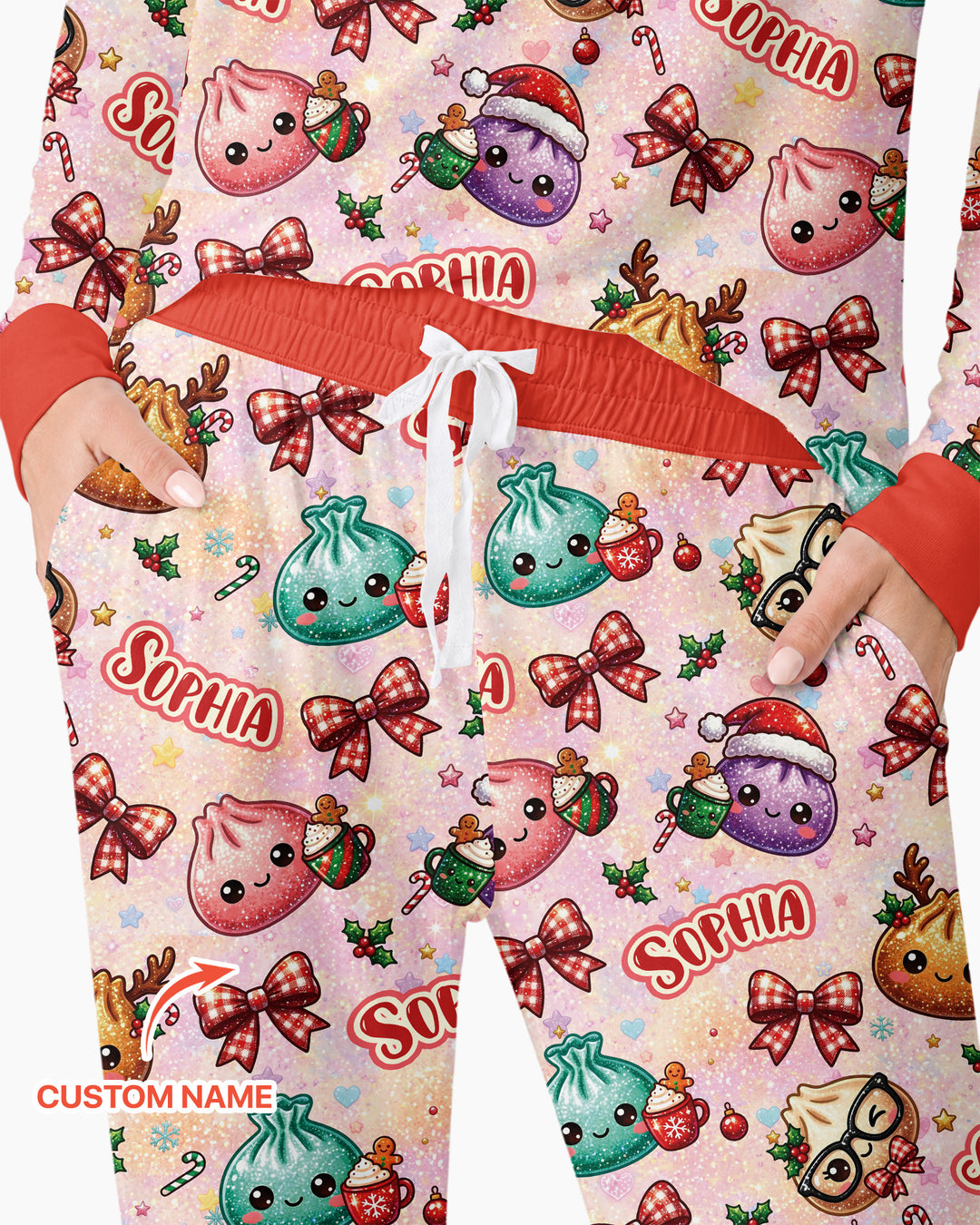 Custom Name Merry Christmas Dumpling Bamboo Women Pajama Set