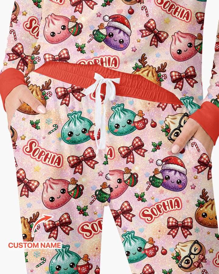 Custom Name Merry Christmas Dumpling Bamboo Women Pajama Set