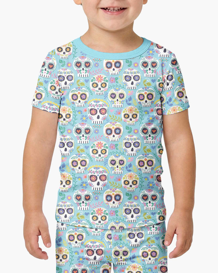Floral Skull Bamboo Two Piece Short Sleeve Pajama Set