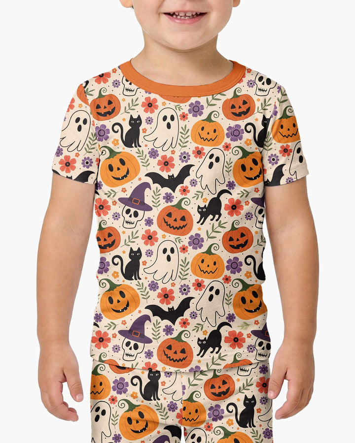 Spooky Halloween Floral Delight Bamboo Two Piece Short Sleeve Pajama Set