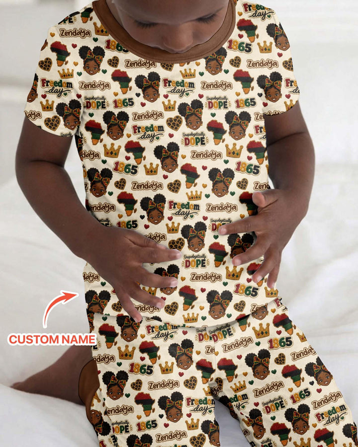 Custom Name Juneteenth Unapologetically Dope Bamboo Two Piece Short Sleeve Pajama Set