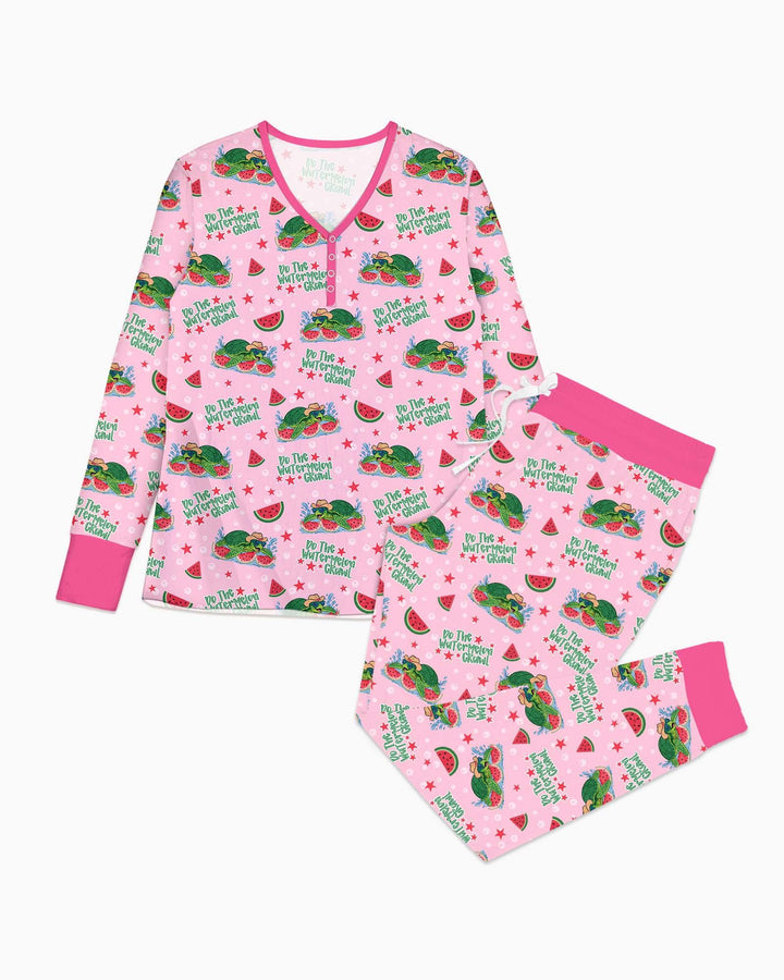 Wassermelonen-Schildkröten Familie passendes Bambus Pyjama Set für Damen