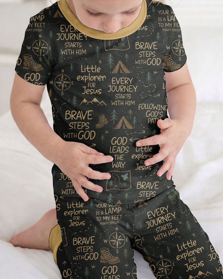 Little Explorer God Leads The Way Bamboo Two Piece Short Sleeve Pajama Set