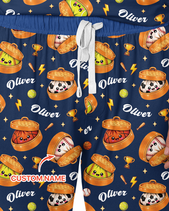 Custom Name Sports Dumpling Bamboo Men's Pajama Set