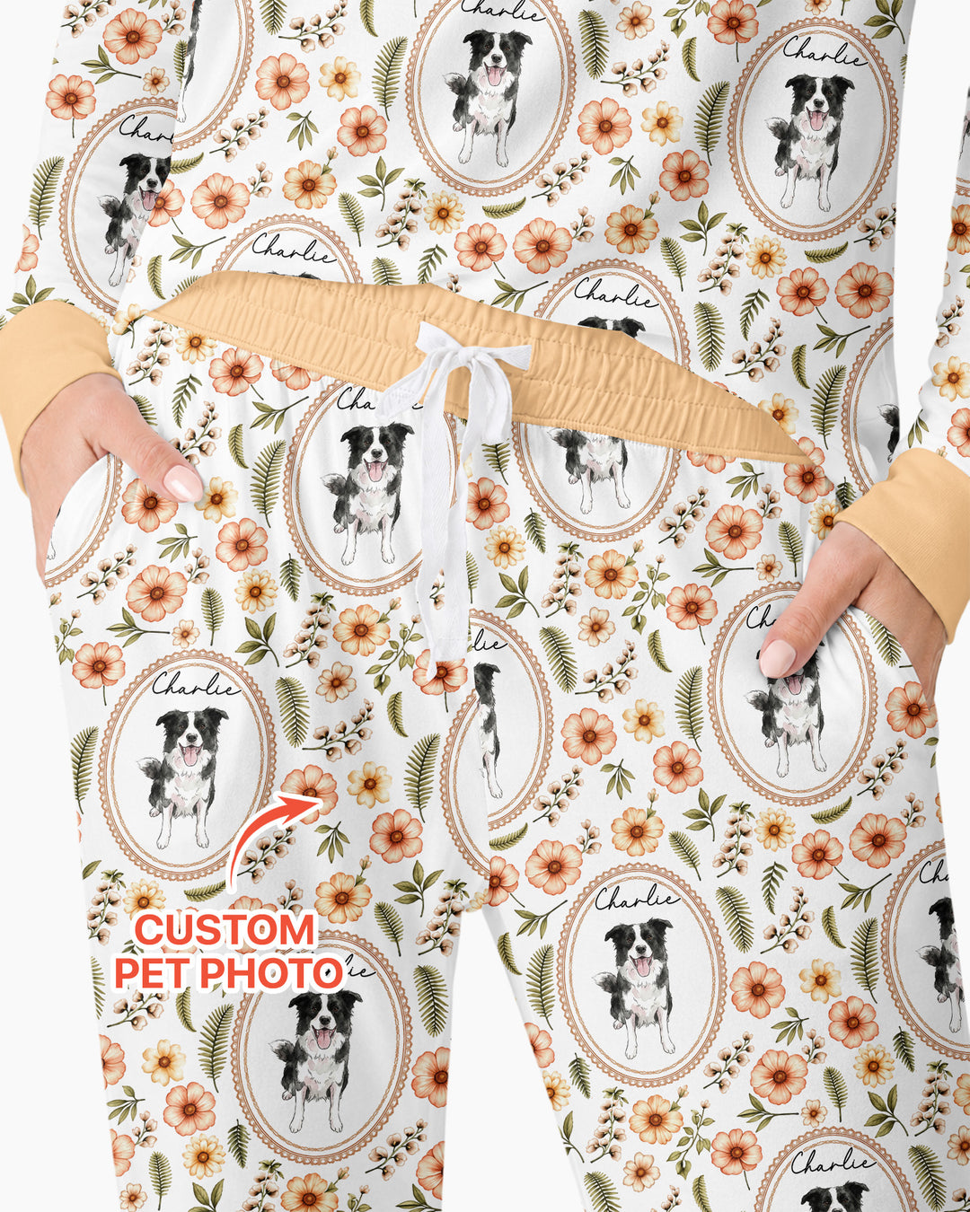 Custom Pet Photo Flower Garden Bamboo Women Pajama Set
