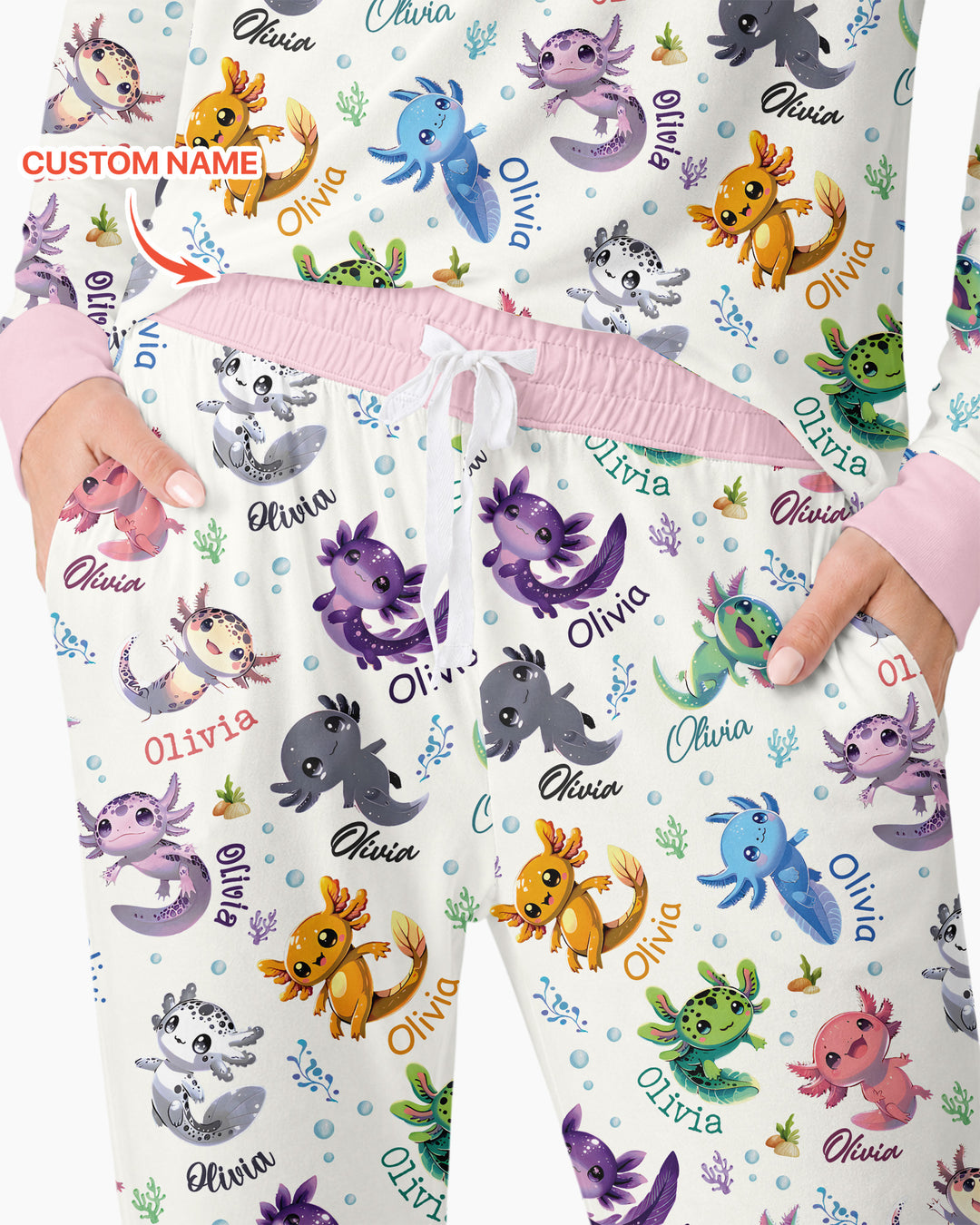 I Love You Axolotl Custom Name Bamboo Women Pajama Set