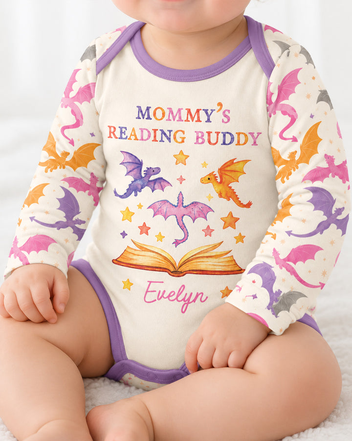 Custom Name Dragon Reading Buddy Bamboo Bodysuit