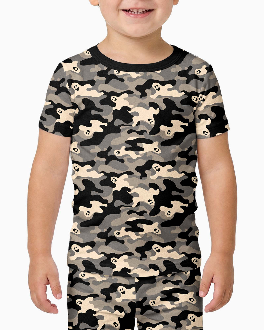 Camo Halloween Ghost Bamboo Two Piece Short Sleeve Pajama Set