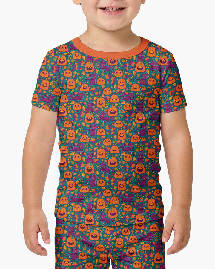 Cats and Pumpkins Bamboo Two Piece Short Sleeve Pajama Set