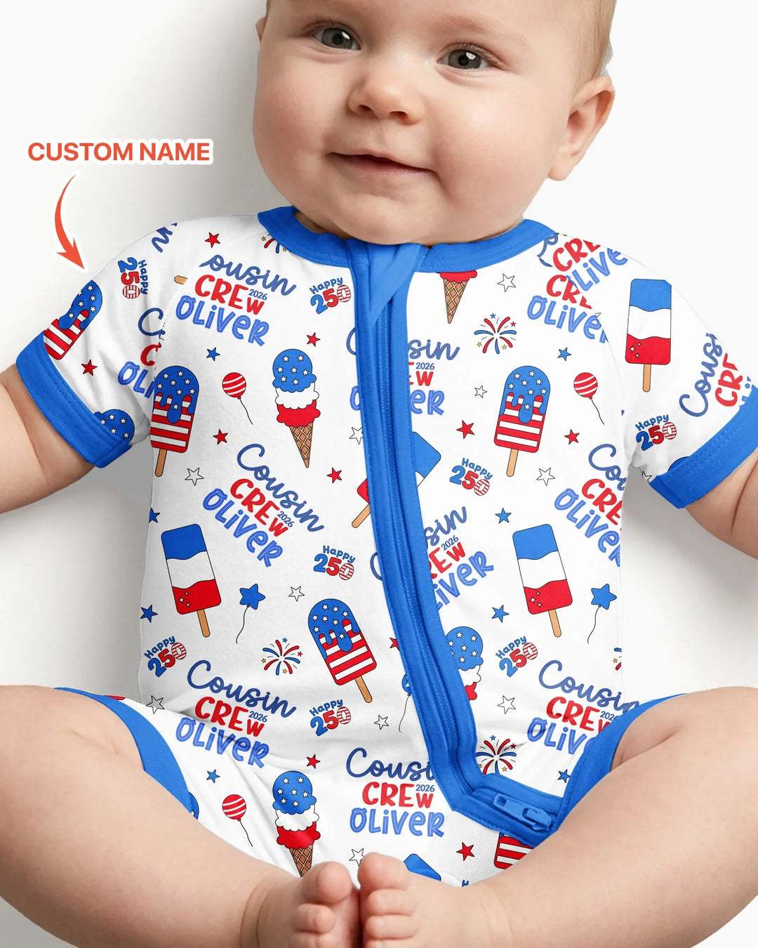Custom Name 4th of July Cousin Crew Bamboo Shorty Zippy