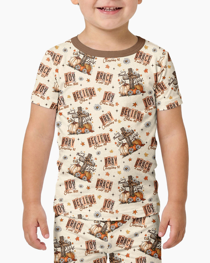 Floral Fall Give Thanks To The Lord Bamboo Two Piece Short Sleeve Pajama Set