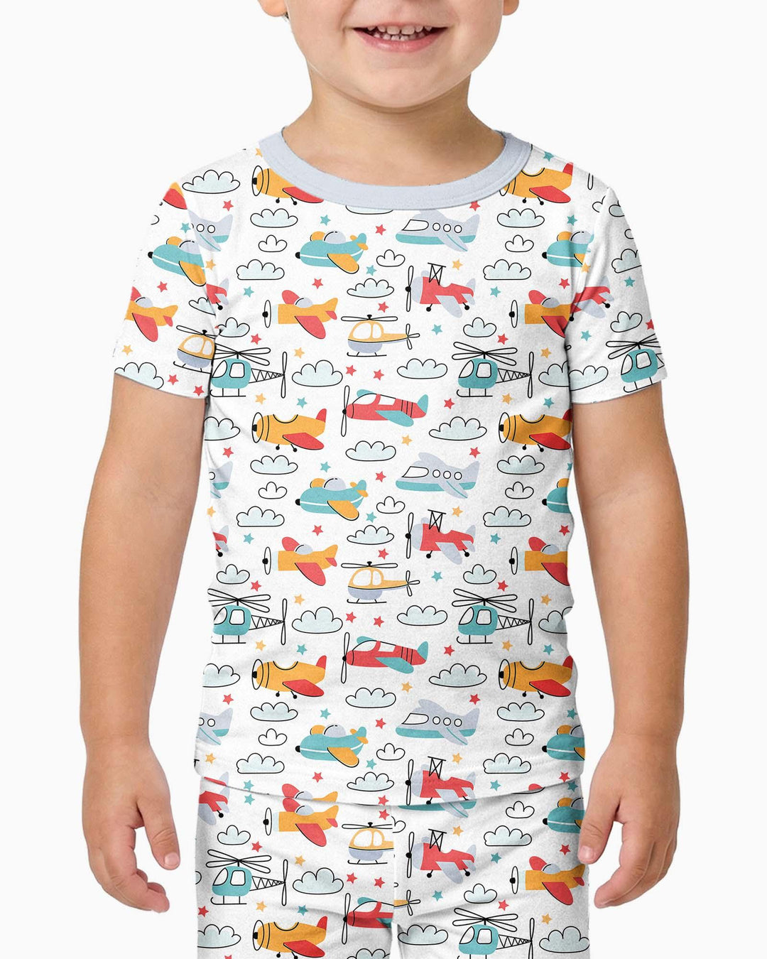 Airplanes And Helicopters Bamboo Two Piece Short Sleeve Pajama Set