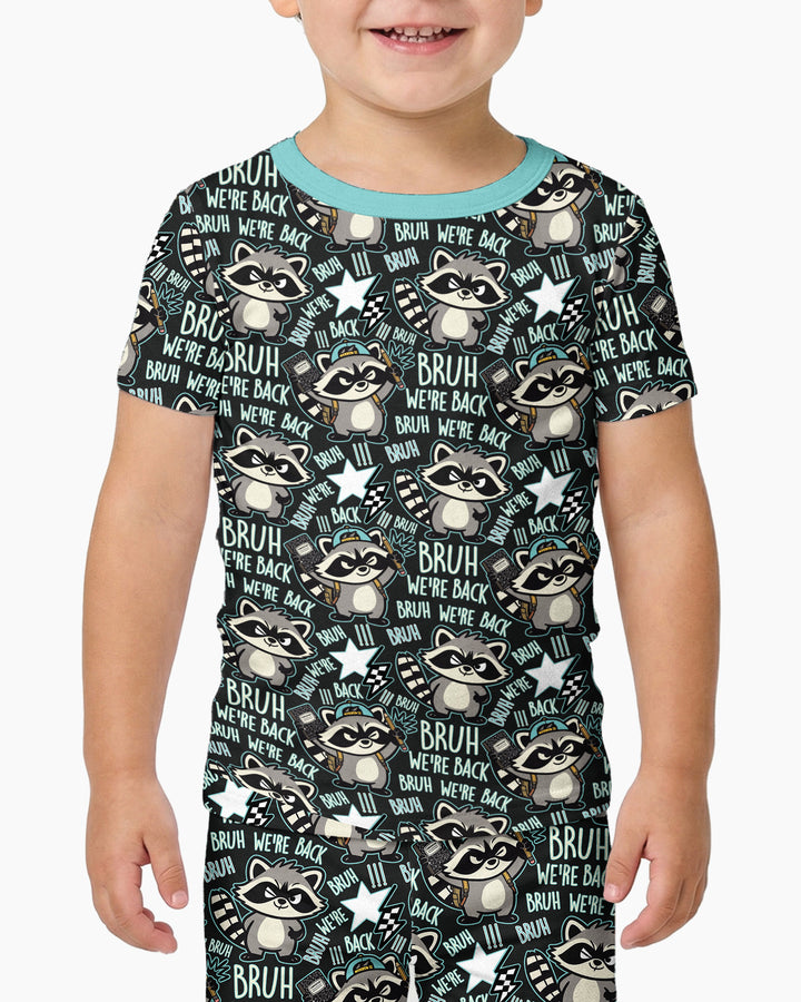 Bruh We're Back Raccoon Bamboo Two Piece Short Sleeve Pajama Set