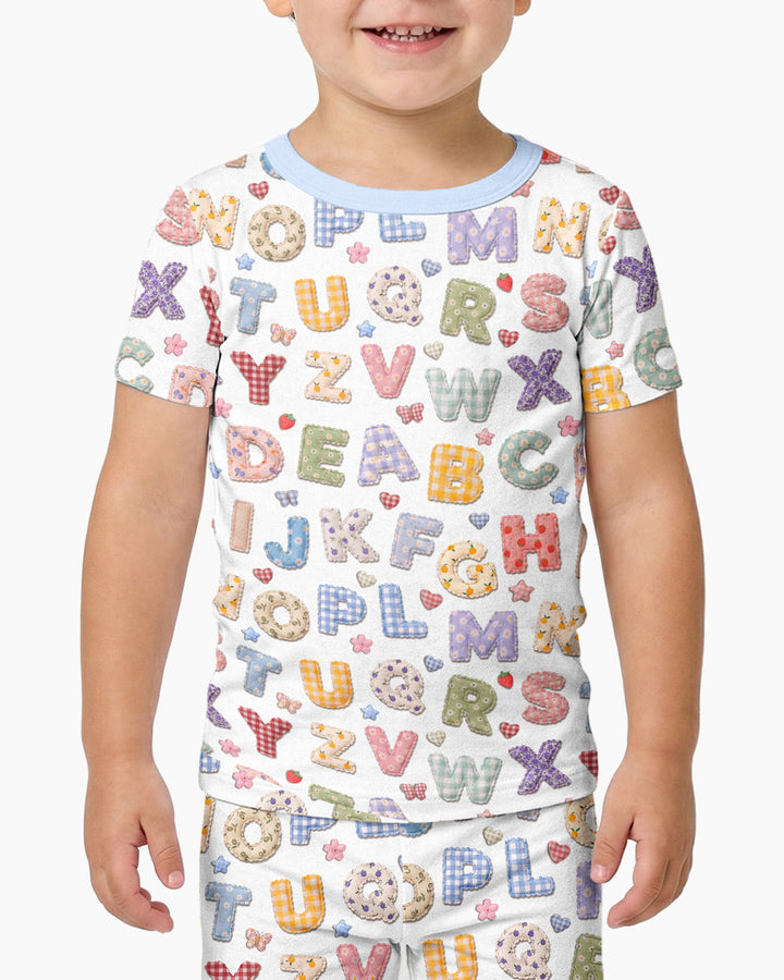 Fabric Alphabet Letters Bamboo Two Piece Short Sleeve Pajama Set