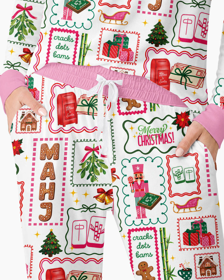 Preppy Christmas Mahjong Bamboo Women Pajama Set