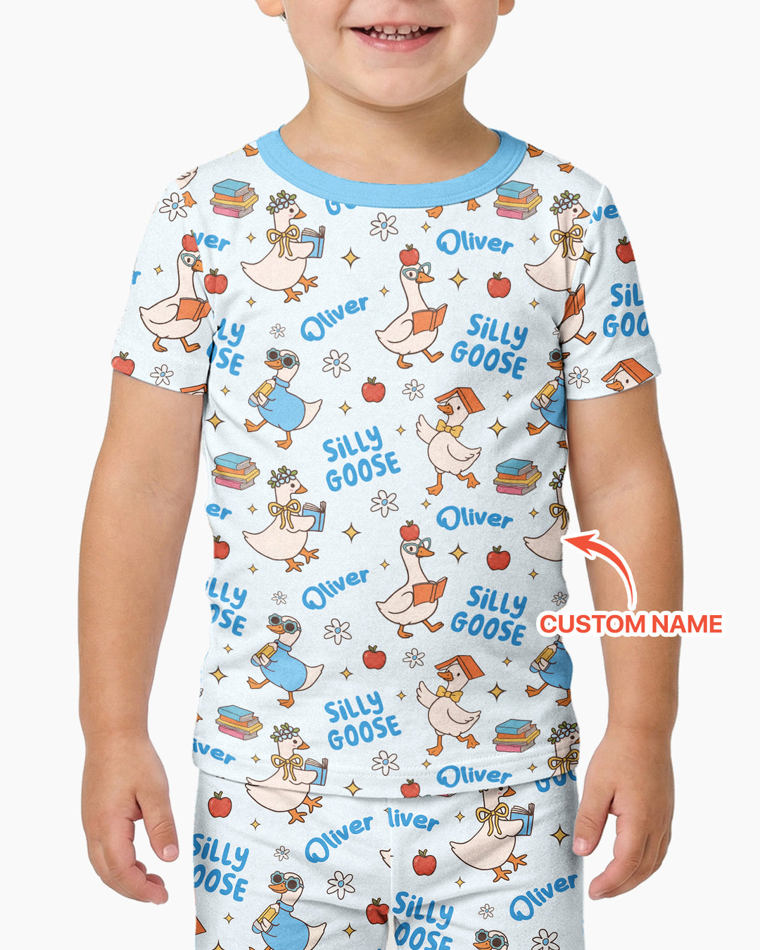 Custom Name Silly Goose Back to School Bamboo Two Piece Short Sleeve Pajama Set